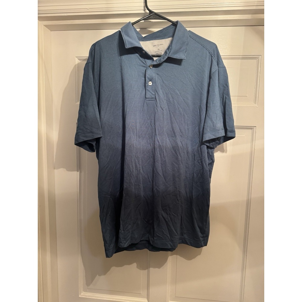 Van Heusen Men's Polo Shirt Classic Fit XL Blue/Gray Pinstriped
